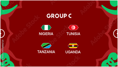 African Nations Morocco 2025 Teams Flags Group C Countries Design African Football Vector Illustration