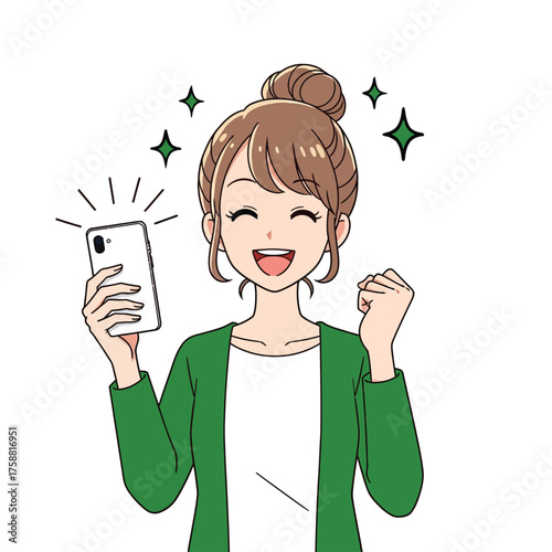 Excited woman celebrates success while holding a smartphone