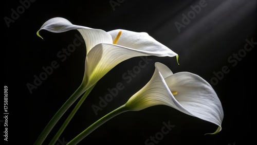 Wallpaper Mural Two white calla lilies leaning toward each other with detail Torontodigital.ca