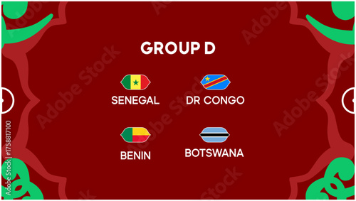 African Nations Morocco 2025 Teams Group D Flags Countries Design African Football Vector Illustration