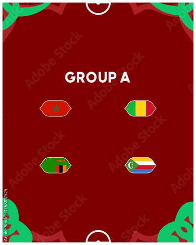 African Nations Morocco 2025 Group A Teams Flags Countries Design African Football Vector Illustration