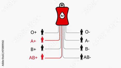 Blood Donation Compatibility Chart Showing A Positive Blood Bag and Recipients blood type O positive