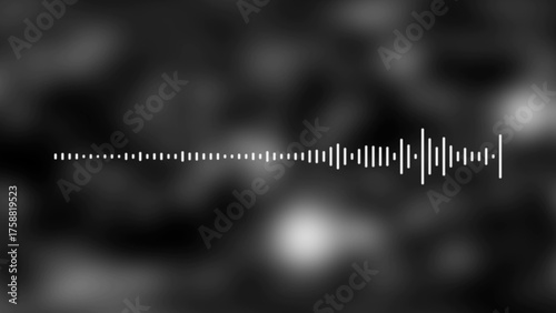 White Sound Waveform Graphic on Blurred Gray Background Keywords: sound wave, audio, waveform, equalizer, music, sound, voice, signal, graphic, design, illustration, white, line, bars, digital