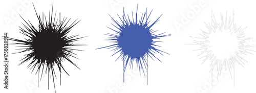 Abstract splatter ink shapes black blue translucent white textured elements vector