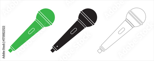 Microphone silhouette vector icon Set. Minimal Music and Audio Symbol Collection