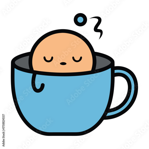 Sleeping character in blue mug cute cartoon