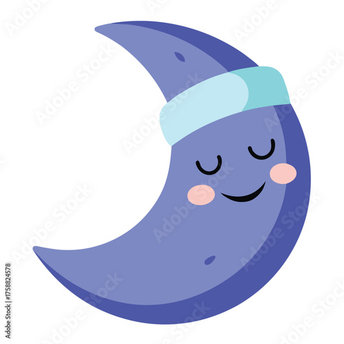 Sleeping crescent moon with rosy cheeks eyes closed