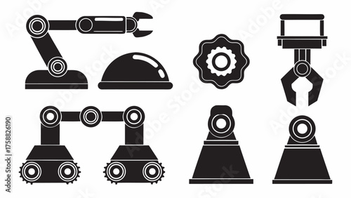 Bold industrial robotics arms and gear elements ready for automation projects and manufacturing designs