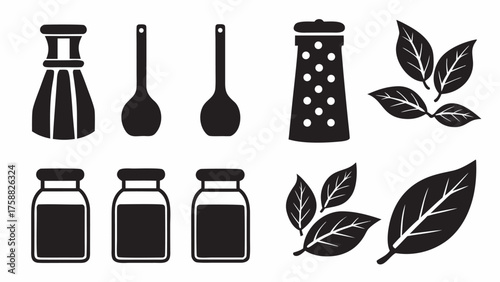 Elegant black and white kitchen icons for recipe design, culinary arts, and gastronomic projects