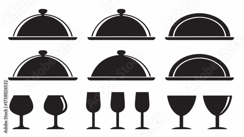 Elegant dining concept featuring cloche food covers alongside wine glasses, perfect for restaurant branding