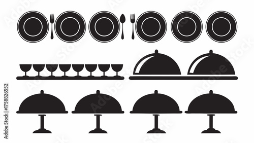 Elegant dinnerware vector design for restaurant branding or catering services with modern minimalist style