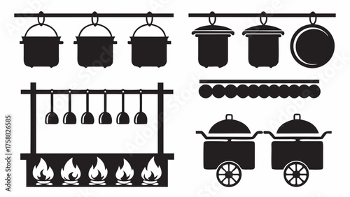 Medieval kitchenware icons perfect for historic illustrations and culinary designs from bygone eras