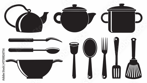 Essential kitchenware icons set, perfect for culinary blogs, restaurant menus, or cooking-themed designs