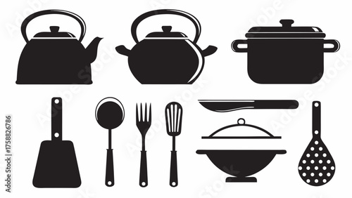 Classic kitchenware collection perfect for culinary illustrations, kitchen designs, or cooking blogs