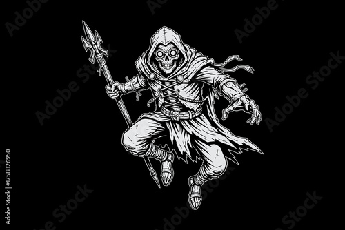 Undead Sorcerer with Staff in Dynamic Pose.