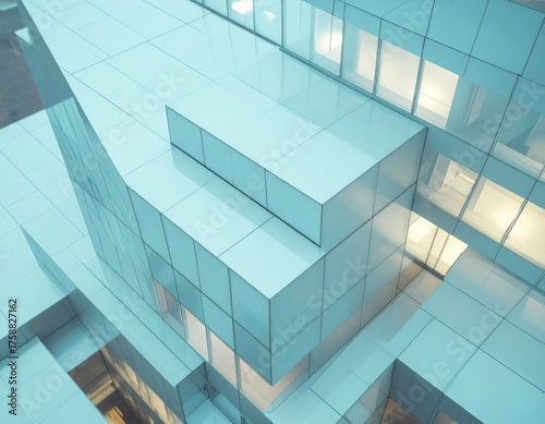 Modern building reflecting light at dusk. Abstract Futuristic Business Background