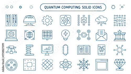 The collection of quantum computing solid icon vectors illustration