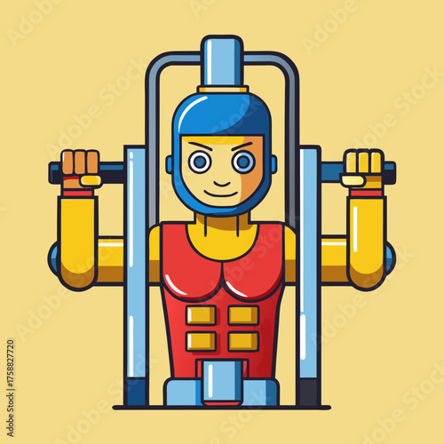 Cartoon character exercising on a weight machine