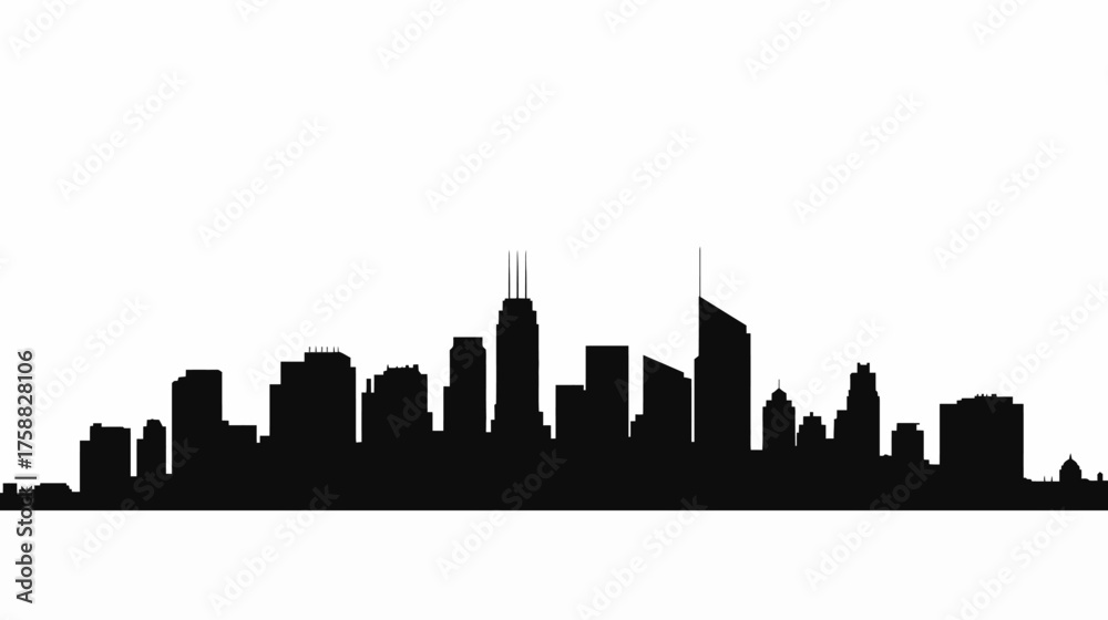 Fototapeta premium Couple sits on park bench in city silhouette landscape