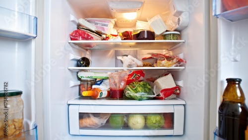 Full Refrigerator Overloaded Food Drink Containers