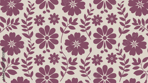Elegant floral pattern with gorgeous wine-colored blossoms and delicate leaves creates a stunning vintage vibe for your next project