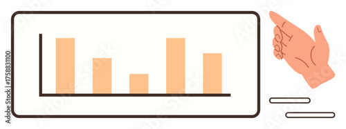 Bar chart with varying data bars and hand gesture indicating focus. Ideal for analytics, presentation, business growth, education, research, teamwork, strategy. Minimal simple flat metaphor