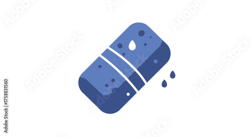 A Minimalist Illustration of a Blue Sponge with Water Droplets on a White Background