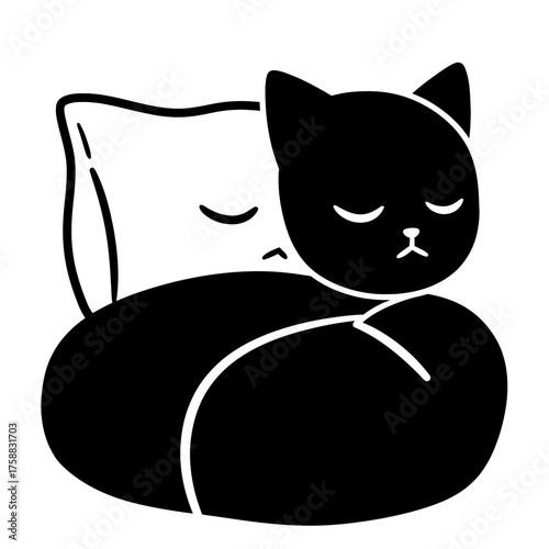Adorable black cat sleeping on a white pillow, a peaceful and cute scene