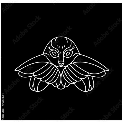 Elegant stylized fox with wings line art on a minimalist black background