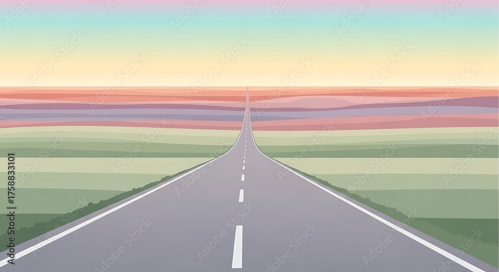 Fototapeta premium Open Road Perspective - Journey into the Horizon Under a Colorful Sky.
