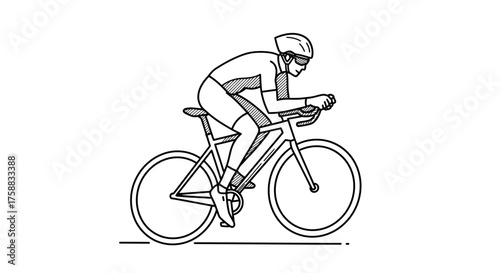 Line art illustration of a cyclist, showcasing speed and athleticism