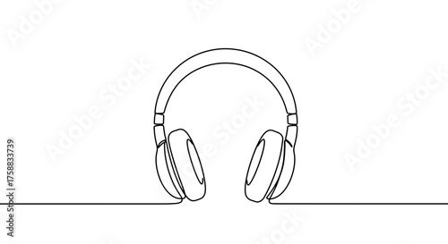 Minimalist one-line drawing of headphones for audio enjoyment and relaxation