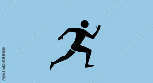 Minimalistic running figure on a light blue background emphasizing motion and speed