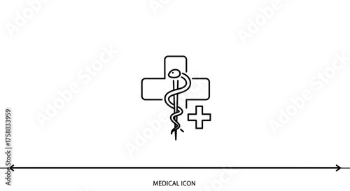 Modern medical symbol: Rod of Asclepius with cross for healthcare applications