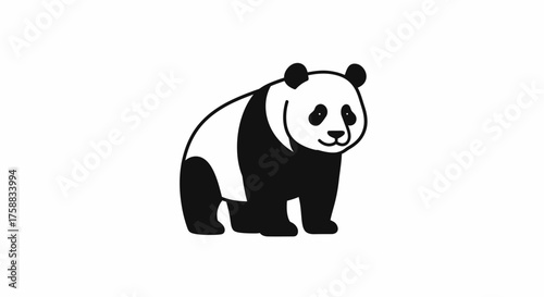 Monochrome Cartoon Panda Illustration Isolated on White Background for Design