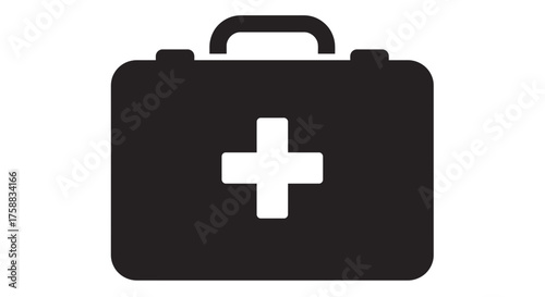Simple black and white medical kit icon illustration for health care and emergencies