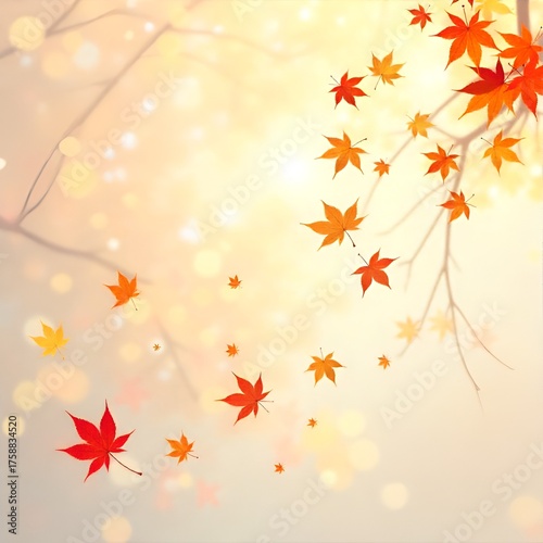 A Colorful Autumn Leaves Falling in Warm Sunlight generative ai. 