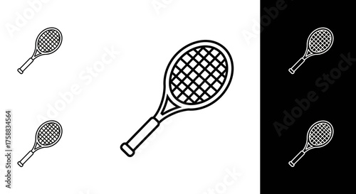 Tennis Racket Outlines on White and Black Backgrounds Sport Illustration