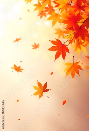 A Colorful Autumn Leaves Falling in Warm Sunlight generative ai. 