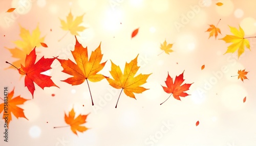 A Colorful Autumn Leaves Falling in Warm Sunlight generative ai. 