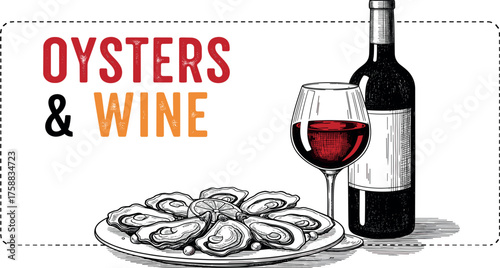 Elegant Oysters and Wine Pairing Illustration for Gastronomy Enthusiasts
