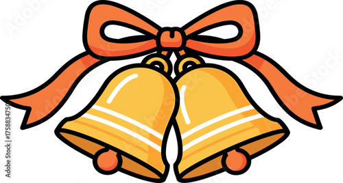Festive Celebration Golden Bells Adorned with Orange Ribbon for Holiday Cheer and Joyful Occasions