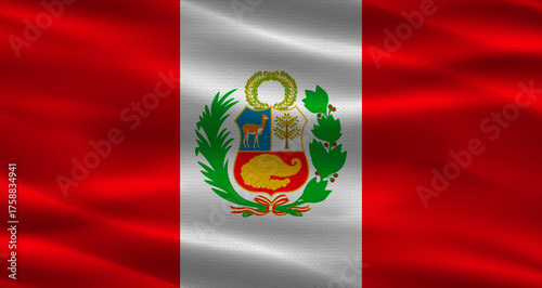Canvas-taulu Peru flag with fabric texture. Realistic flag of Peru waving