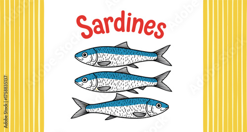 Sardines Illustration with Edible Fish and Colorful Background