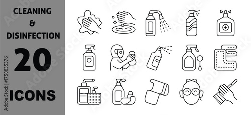Icon set vector art of cleaning and disinfection icons set, hygiene and sanitation symbols