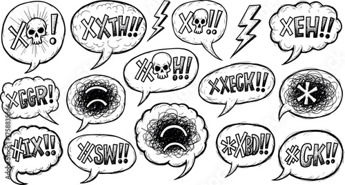 Comic Style Swear Word Bubbles for Angry Expression