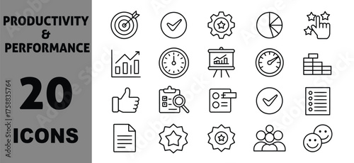 Icon set vector art of productivity and performance icons collection