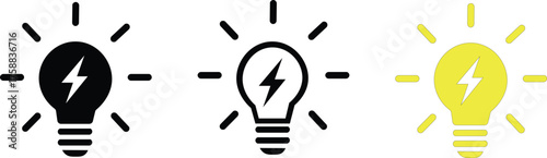 Lamp line icon set. Idea lamp icon collection. Flat style - stock vector. Light Bulb icon set, Idea icon symbol vector set Light bulb with gear cogwheel icon set. con symbol of idea, inspiration      