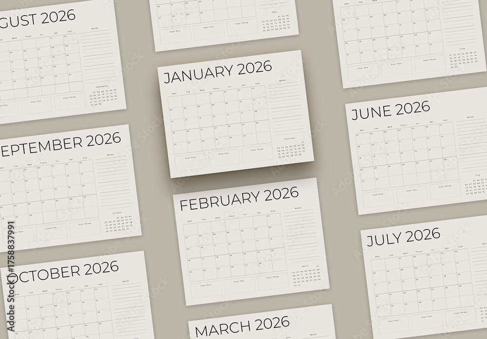 Minimal 2026 Calendar Layout Stock Template | Adobe Stock