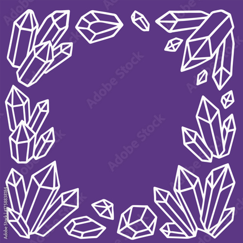 crystals frame with empty space for text on colorful background